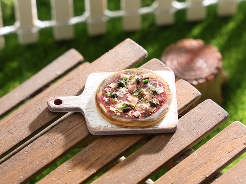 Miniature Fine Crust Pizza on Board - B - Handmade Miniature Dollhouse Food