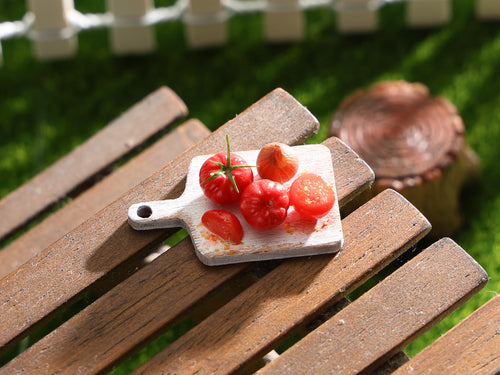 Tomatoes and Onion on Wooden Cutting Board - Handmade Miniature Dollhouse Food