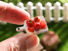 Load image into Gallery viewer, Tomatoes and Onion on Wooden Cutting Board - Handmade Miniature Dollhouse Food