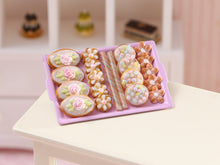 Load image into Gallery viewer, Floral Cookies on Pink Tray - Handmade Miniature Food