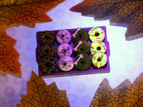 Autumn & Halloween Donuts (Eyeballs and Bones) Glow in the Dark - Handmade Miniature Food