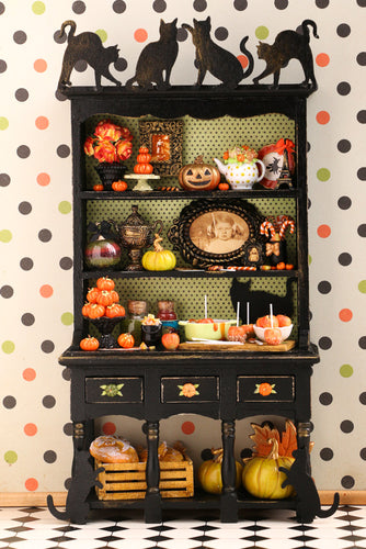 Unique Autumn / Halloween Hutch Filled with Handmade Items - OOAK - Decorated Miniature Furniture