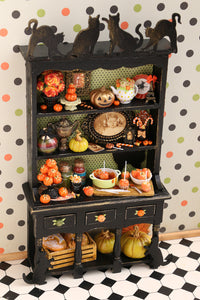 Unique Autumn / Halloween Hutch Filled with Handmade Items - OOAK - Decorated Miniature Furniture