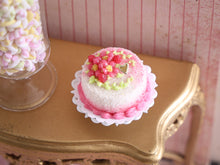 Load image into Gallery viewer, Pink flower and raspberry cake for spring - Handmade miniature dollhouse food in 12th scale