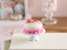 Load image into Gallery viewer, Pink flower and raspberry cake for spring - Handmade miniature dollhouse food in 12th scale
