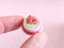 Load image into Gallery viewer, Pink flower and raspberry cake for spring - Handmade miniature dollhouse food in 12th scale