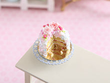 Load image into Gallery viewer, Pink Floral Layer Cake for Springtime - Handmade miniature dollhouse food in 12th scale