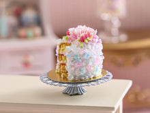 Load image into Gallery viewer, Pink Floral Layer Cake for Springtime - Handmade miniature dollhouse food in 12th scale