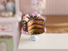 Load image into Gallery viewer, Pink Flower and Chocolate Layer Cake for Springtime  - Handmade miniature dollhouse food in 12th scale