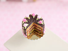 Load image into Gallery viewer, Pink Flower and Chocolate Layer Cake for Springtime  - Handmade miniature dollhouse food in 12th scale
