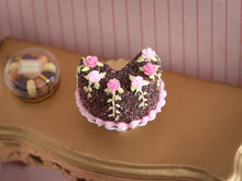 Load image into Gallery viewer, Pink Flower and Chocolate Layer Cake for Springtime  - Handmade miniature dollhouse food in 12th scale