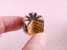 Load image into Gallery viewer, Pink Flower and Chocolate Layer Cake for Springtime  - Handmade miniature dollhouse food in 12th scale