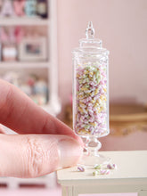 Load image into Gallery viewer, Tall Glass Jar of Pastel Marshmallow Twists - Handmade miniature dollhouse food in 12th scale