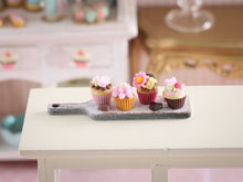 Load image into Gallery viewer, Pink Cupcakes for Spring - Handmade miniature dollhouse food in 12th scale