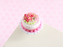 Load image into Gallery viewer, Pink flower and raspberry cake for spring - Handmade miniature dollhouse food in 12th scale