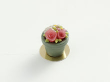 Load image into Gallery viewer, Flower Pot Cake with Pink Roses - Green Pot - 12th Handmade Miniature Food