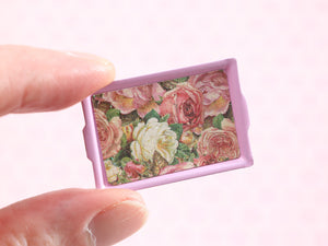 Decorative Miniature Metal Tray - Pink and Yellow Roses – Dollhouse 1:12 Scale Decoration