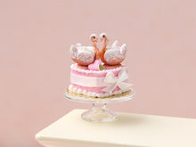 Load image into Gallery viewer, Handmade Miniature Dollhouse Cake with Elegant Pastry Swans - Large - Pink Wedding &amp; Celebration Decor