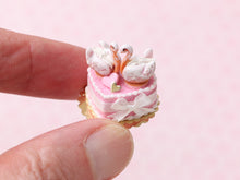 Load image into Gallery viewer, Handmade Miniature Dollhouse Cake with Elegant Pastry Swans - Large - Pink Wedding &amp; Celebration Decor