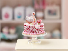 Load image into Gallery viewer, Handmade Miniature Dollhouse Cake with French Choux Pastry Swan - Pink Celebration Decor