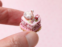 Load image into Gallery viewer, Handmade Miniature Dollhouse Cake with French Choux Pastry Swan - Pink Celebration Decor