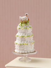 Load image into Gallery viewer, Handmade Miniature Dollhouse Three Tier Spring Wedding Celebration Stacked Cake with Tiny French Choux Pastry Swan