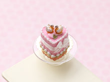 Load image into Gallery viewer, Handmade Miniature Dollhouse Cake with Elegant Pastry Swans – Pink Wedding &amp; Celebration Decor