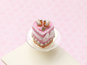 Handmade Miniature Dollhouse Cake with Elegant Pastry Swans – Pink Wedding & Celebration Decor