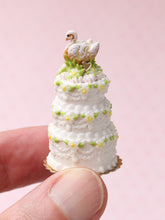 Load image into Gallery viewer, Handmade Miniature Dollhouse Three Tier Spring Wedding Celebration Stacked Cake with Tiny French Choux Pastry Swan