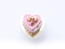 Load image into Gallery viewer, Handmade Miniature Dollhouse Cake with Elegant Pastry Swans – Pink Wedding &amp; Celebration Decor