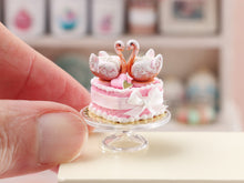 Load image into Gallery viewer, Handmade Miniature Dollhouse Cake with Elegant Pastry Swans - Large - Pink Wedding &amp; Celebration Decor