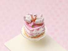 Load image into Gallery viewer, Handmade Miniature Dollhouse Cake with Elegant Pastry Swans - Large - Pink Wedding &amp; Celebration Decor