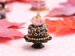 Black and Gold Cake with Pink and Gold Pumpkin for Autumn / Halloween - Handmade Miniature Food