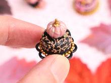 Load image into Gallery viewer, Black and Gold Cake with Pink and Gold Pumpkin for Autumn / Halloween - Handmade Miniature Food