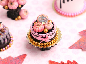 Black and Pink Cake with 3 Pink Pumpkins Autumn / Halloween - Handmade Miniature Food