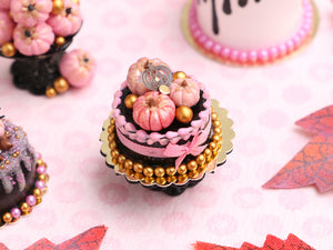 Black and Pink Cake with 3 Pink Pumpkins Autumn / Halloween - Handmade Miniature Food