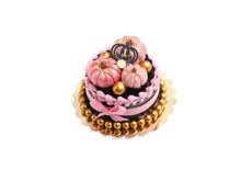 Load image into Gallery viewer, Black and Pink Cake with 3 Pink Pumpkins Autumn / Halloween - Handmade Miniature Food