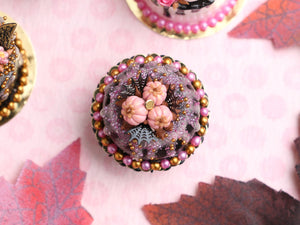 Black and Pink Cake with Glow-in-the-dark Icing, 3 Pink Pumpkins Autumn / Halloween - Handmade Miniature Food