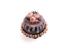 Load image into Gallery viewer, Black and Pink Cake with Glow-in-the-dark Icing, 3 Pink Pumpkins Autumn / Halloween - Handmade Miniature Food