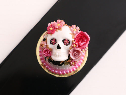 Día de los Muertos (Day of the Dead) Drip Cake in Pink and Black - Handmade Miniature Food