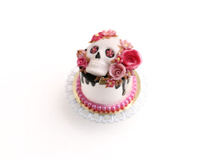Día de los Muertos (Day of the Dead) Drip Cake in Pink and Black - Handmade Miniature Food