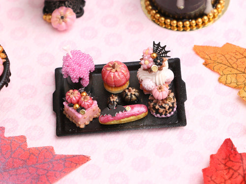 Pink and Black Halloween French Pastries - Handmade Miniature Food