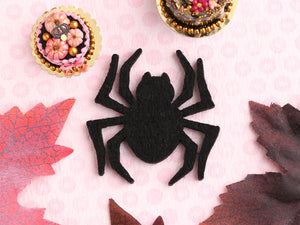 Furry Spider Halloween Display Mat / Doily for Cakes (Black) - 12th Scale Miniatures