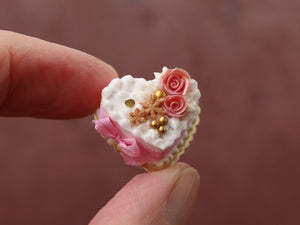 Pink Christmas Heart Cake - Handmade Miniature Dollhouse Food