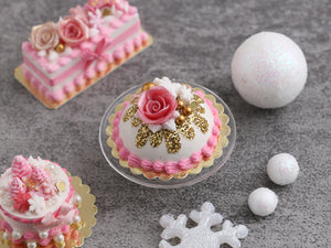 Pink and Gold Christmas / Winter Dome Cake - Handmade Miniature Food