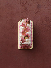 Load image into Gallery viewer, Rectangular Christmas Cake with Pink &amp; Gold Decorations - Handmade Miniature Dollhouse Food