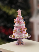 Load image into Gallery viewer, Pink Christmas Tree Cake - Handmade Miniature Dollhouse Food