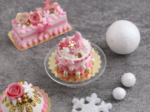 Pink Winter Forest Cake - OOAK - Handmade Miniature Food