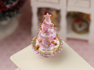 Pink Christmas Tree Cake - Handmade Miniature Dollhouse Food