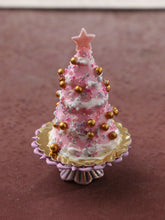 Load image into Gallery viewer, Pink Christmas Tree Cake - Handmade Miniature Dollhouse Food